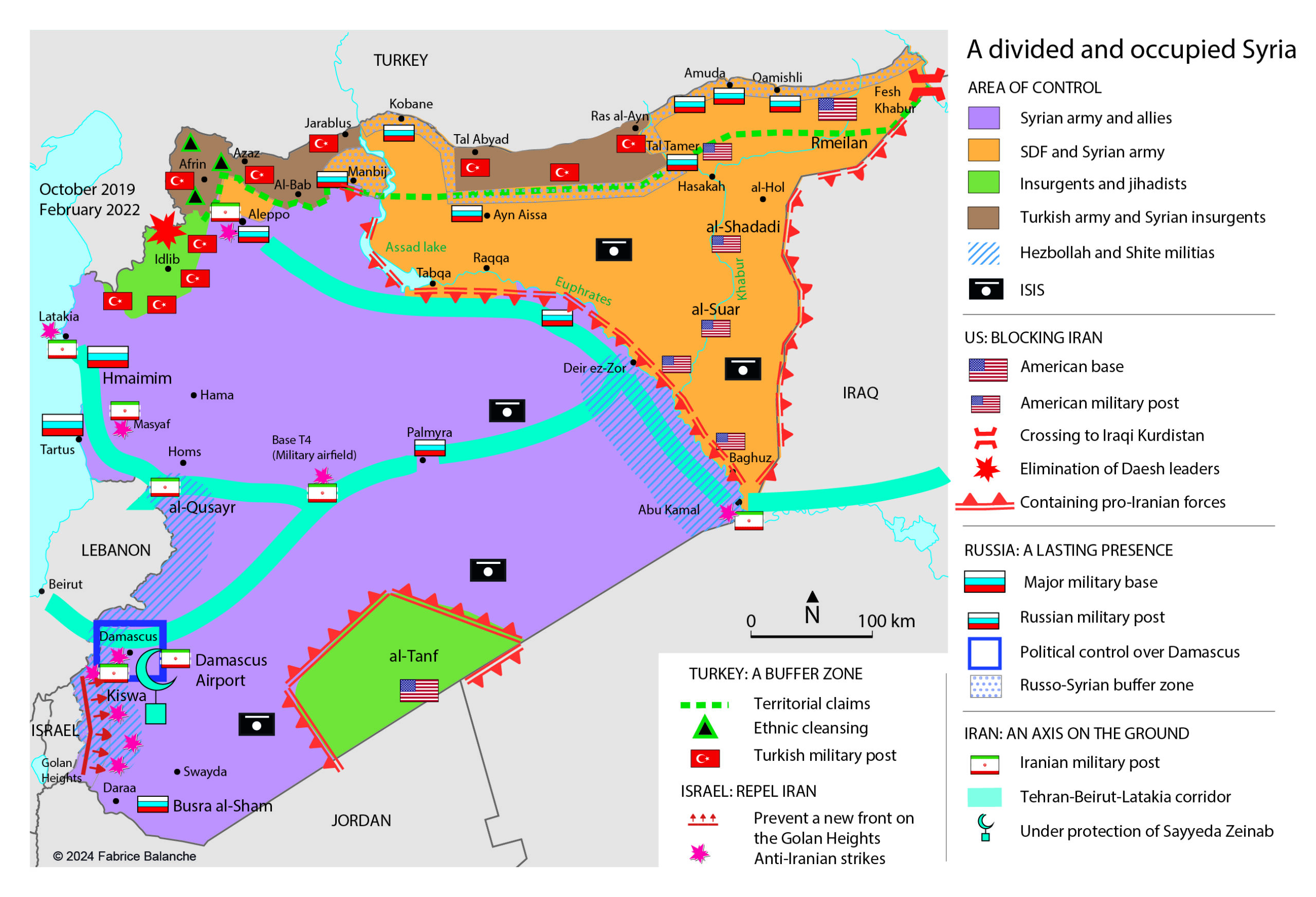 Divided and occupied Syria- Map Fabrice Balanche